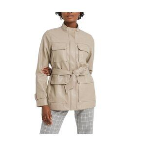 New Day Anorak Jacket‎ Women's SMALL Light Beige Brown Self-Tie Belt Pockets NEW